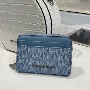 Michael Kors Jet Set Travel Medium Zip Around Card Case Chambray Multi
